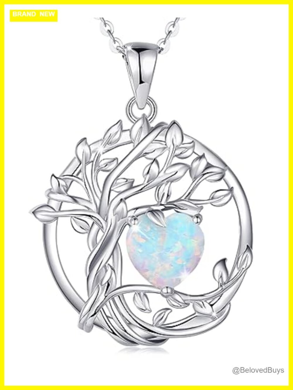 Tree of Life Birthstone Pendant Necklace 925 Sterling Silver White Gold Plated